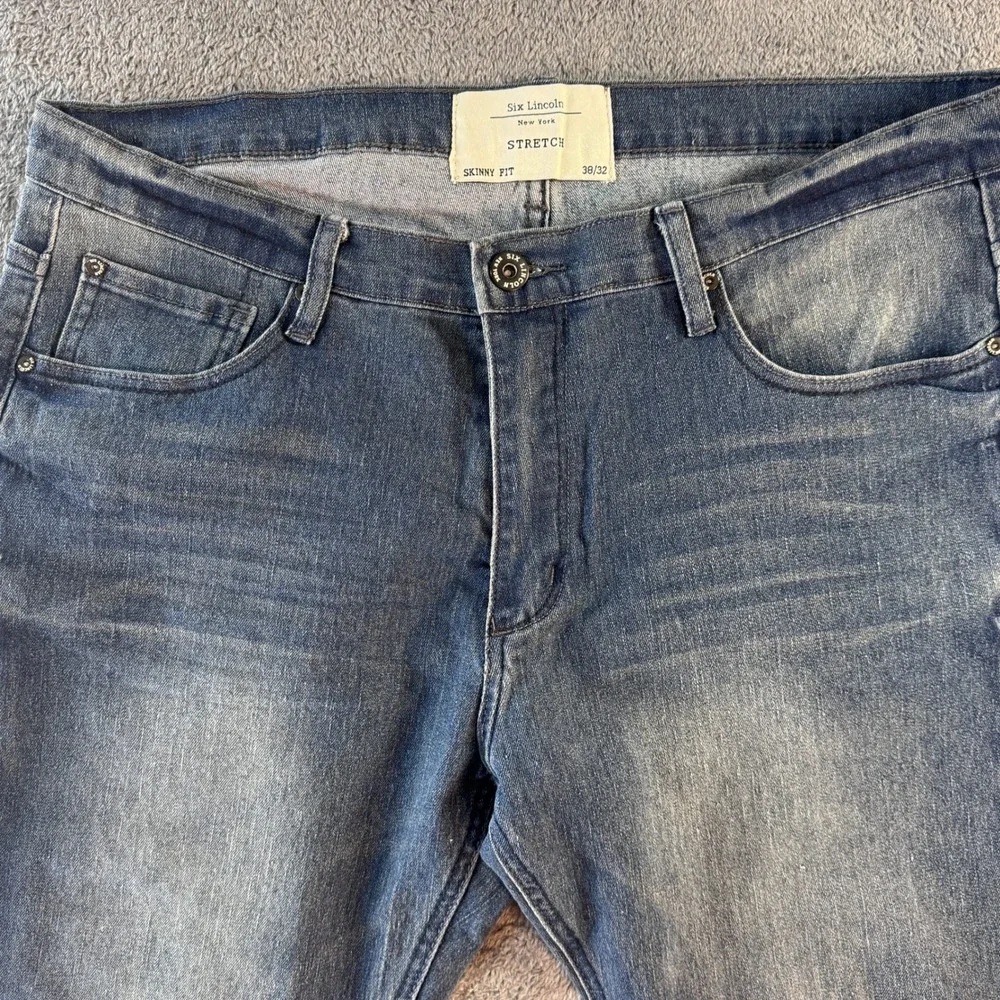 Six Lincoln New York Mens Skinny Fit Stretch Jeans Blue Medium Wash 38x32